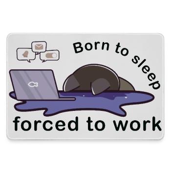 born to sleep forced to work cute cat working - Large Gaming Mouse Mat - grey - Front