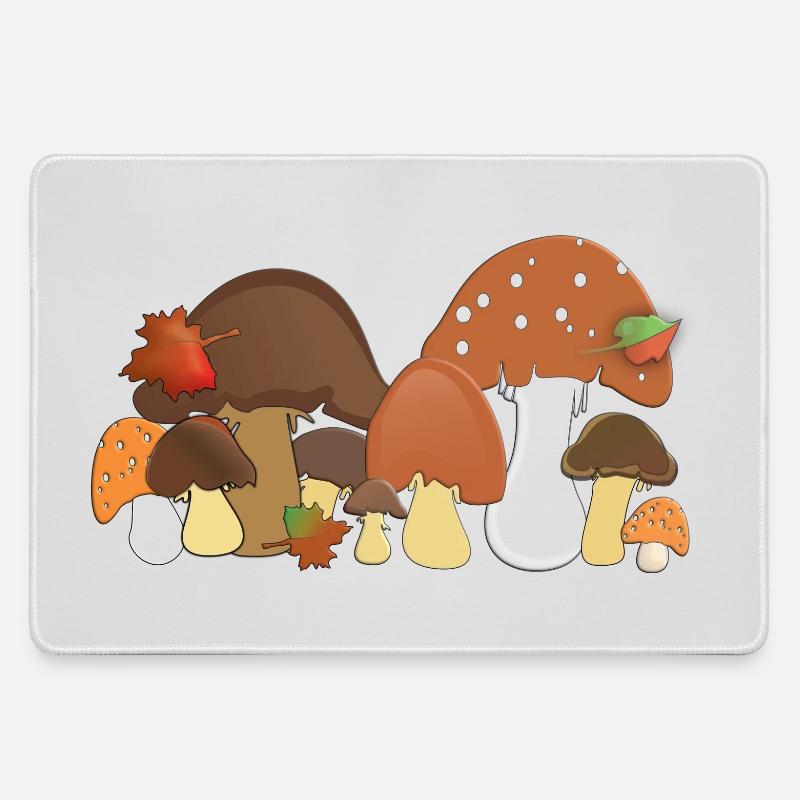 Autumn Mushrooms Forest Motifs Pattern - Large Gaming Mouse Mat - grey