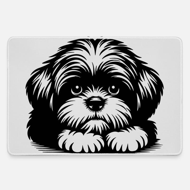 Shih Tzu Kopf mit Pfoten - Mousepad groß für Gamer - Grau
