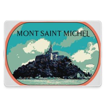 Illustration en bleu et vert du Mont Saint Michel - Grand tapis de souris gamer - bruyère - Devant