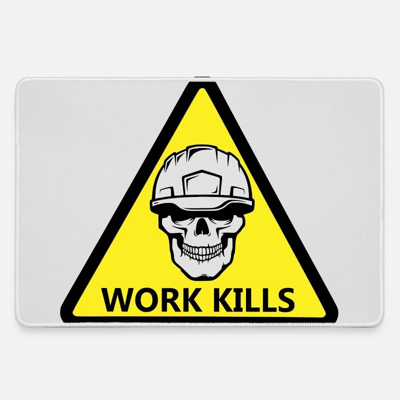 Danger Work, Kill Schild mit behelmtem Totenkopf - Mousepad groß für Gamer - Grau