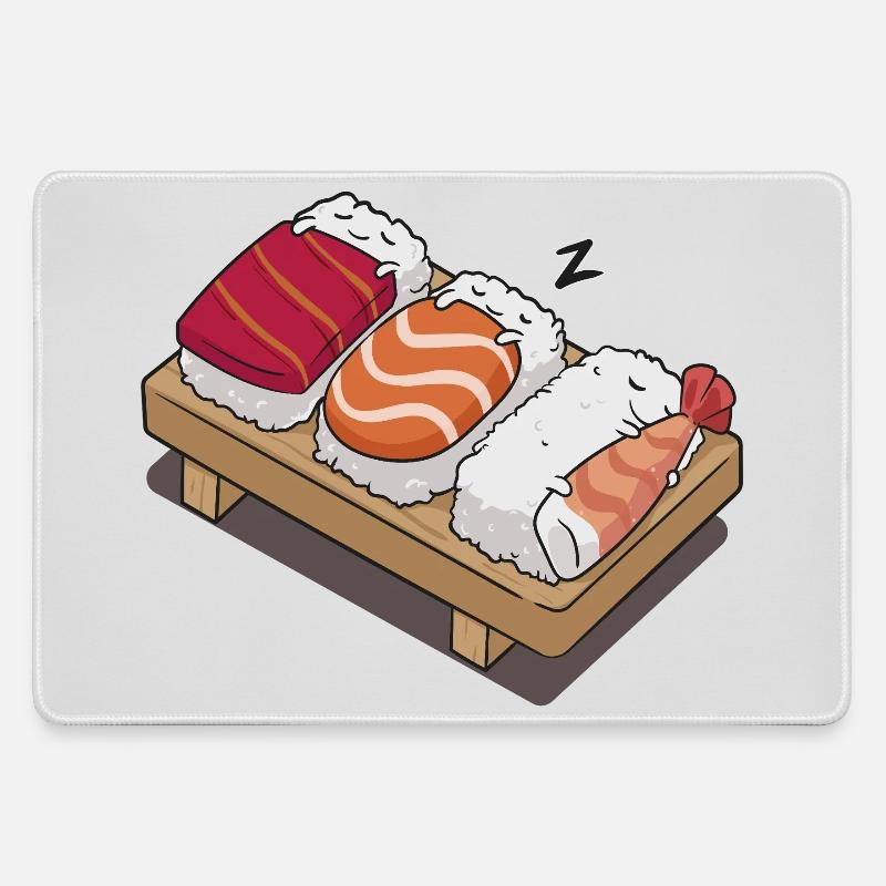 sushi sleeping - Large Gaming Mouse Mat - grey