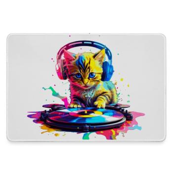 Chaton DJ - Arc-en-ciel - Grand tapis de souris gamer - bruyère - Devant