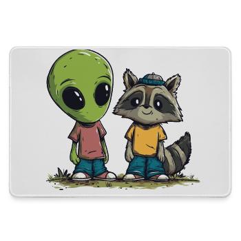 Alien & Raccoon Buddies – Freundschaft zwischen Ga - Mousepad groß für Gamer - Grau - Vorne