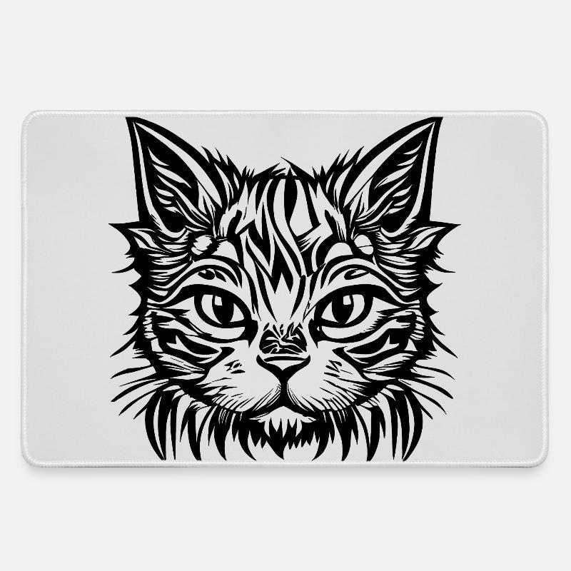 Manga Comic Cat "House Tiger" - Large Gaming Mouse Mat - grey