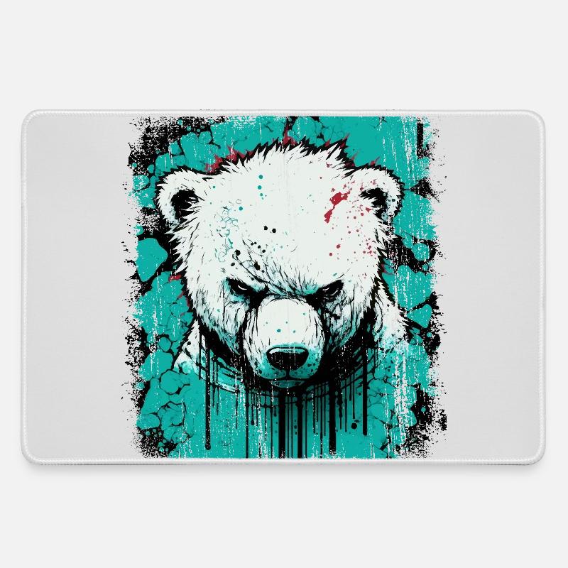 Wütender Eisbär - Mousepad groß für Gamer - Grau