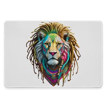 Colorful Afro Lion and Artistic Dreadlocks - Large Gaming Mouse Mat - grey - Front