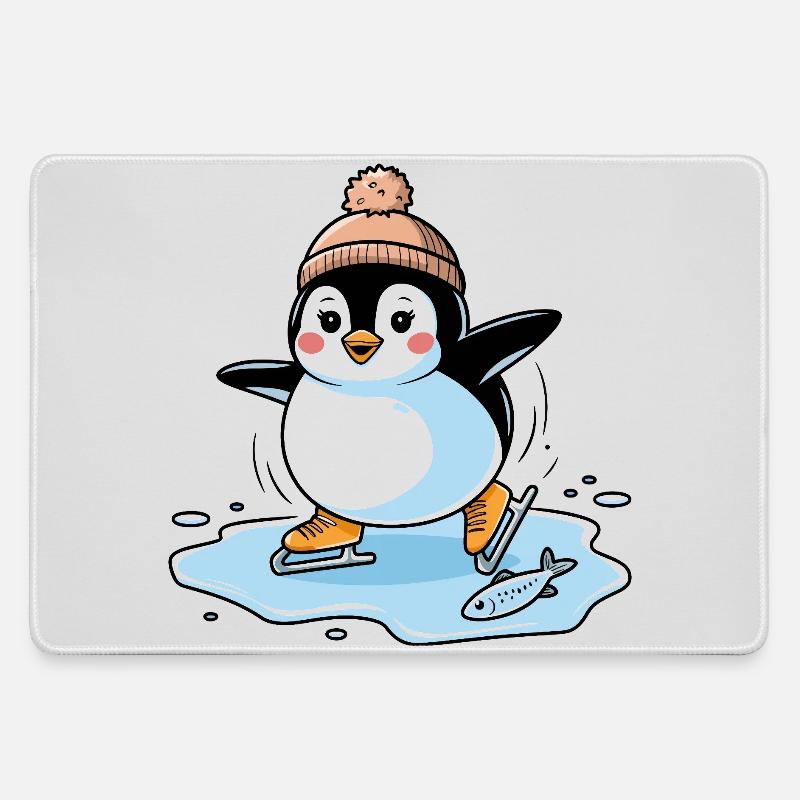 Skating Penguin - Large Gaming Mouse Mat - grey