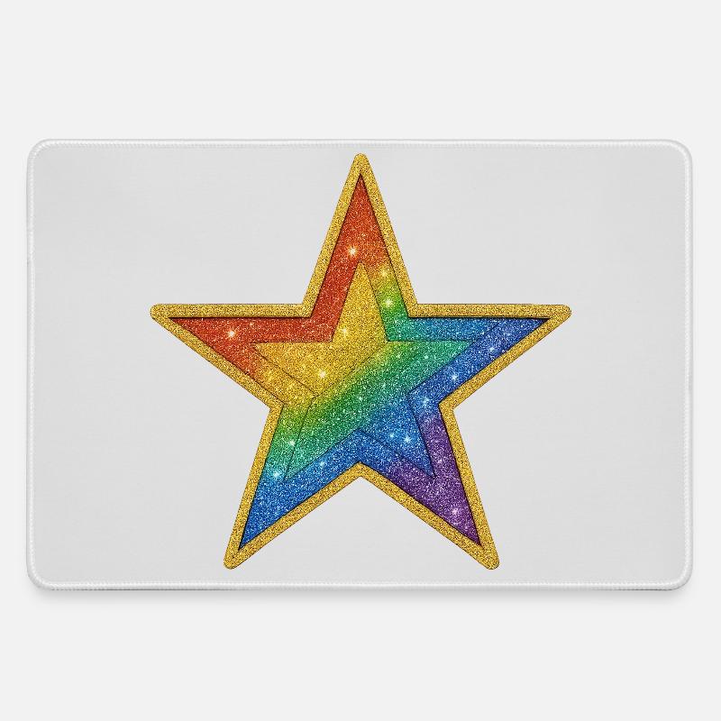 Regenbogen-Glitzer-Stern-Patch-Design - Mousepad groß für Gamer - Grau