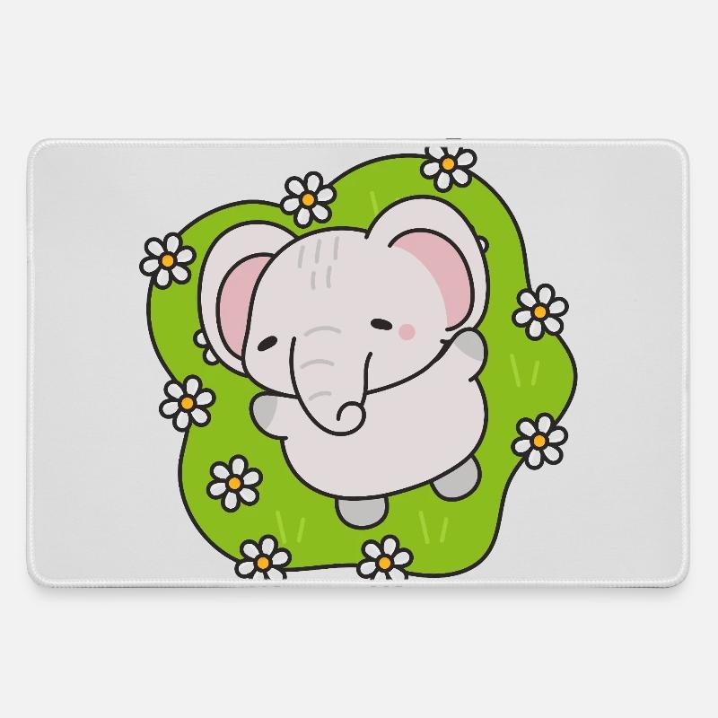 Cute Elephant with Flowers - Large Gaming Mouse Mat - grey