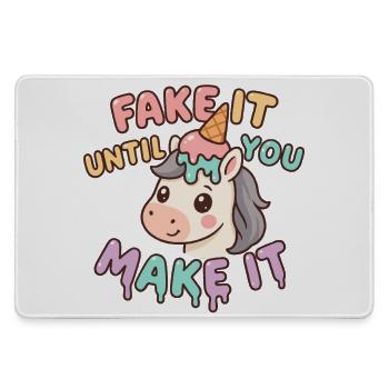 Kawaii Unicorn Motivational Funny – Fake it until yo - Mousepad groß für Gamer - Grau - Vorne