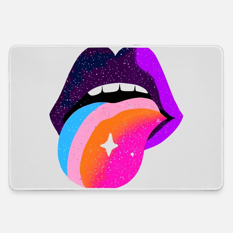 Cosmic Rainbow Tongue Lips - Large Gaming Mouse Mat - grey