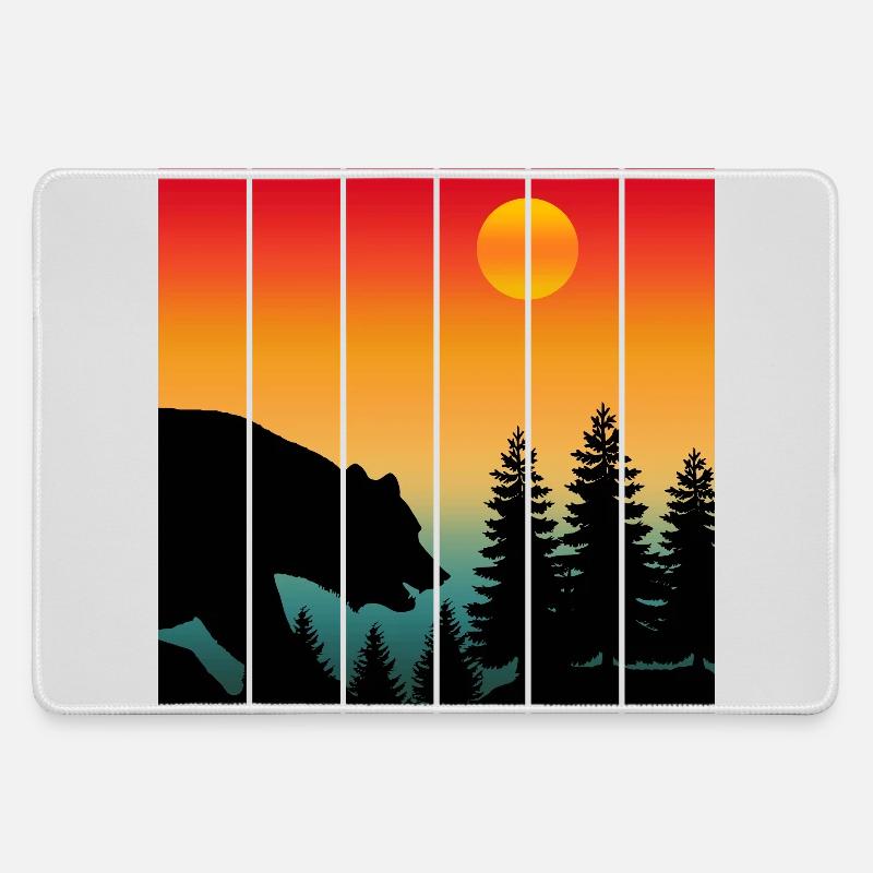 BEAR WILDLIFE SUNSET NATURE - Large Gaming Mouse Mat - grey