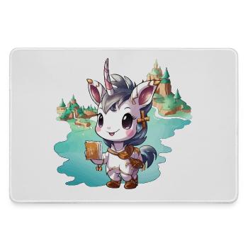 Small Unicorn with Book by the Lake - Large Gaming Mouse Mat - grey - Front