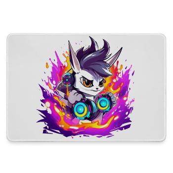 Neon DJ Bunny with Flame Colors - Large Gaming Mouse Mat - grey - Front