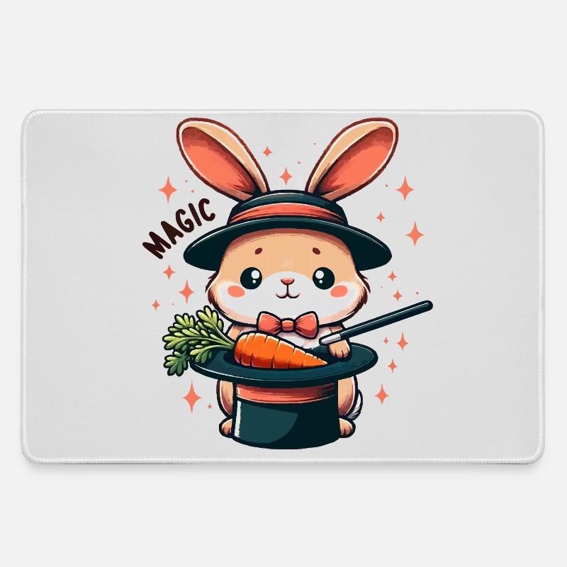 Magic rabbit in a top hat with carrot - Large Gaming Mouse Mat - grey