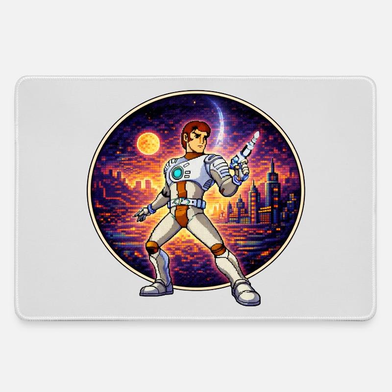 Pixel Captain – Retro Sci-Fi Hero - Large Gaming Mouse Mat - grey