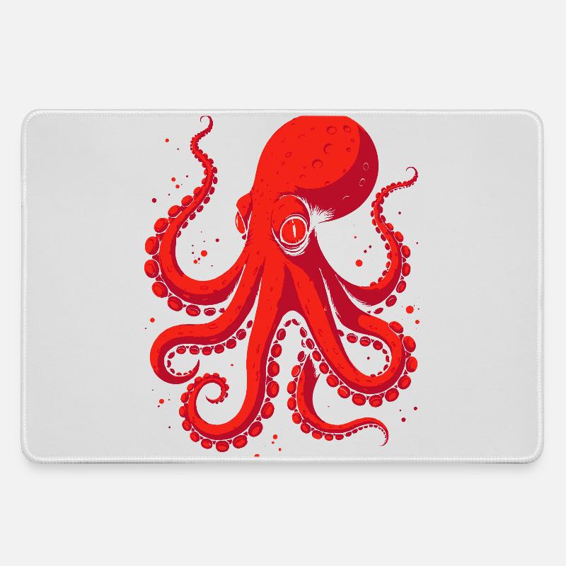 Crimson Octopus Pop Art - Large Gaming Mouse Mat - grey
