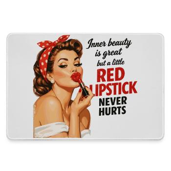 Pin-Up Girl Retro Design: Red Lipstick - Large Gaming Mouse Mat - grey - Front