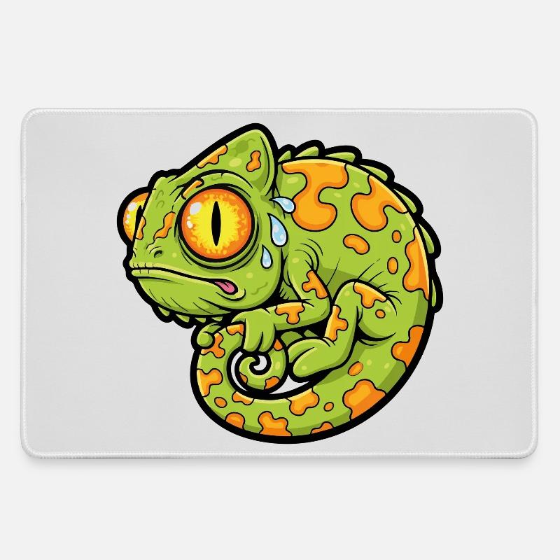 Chameleon Stressed Funny Mascot Cartoon - Large Gaming Mouse Mat - grey