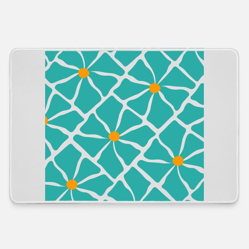 Turquoise Blossoms Mosaic Pattern - Large Gaming Mouse Mat - grey