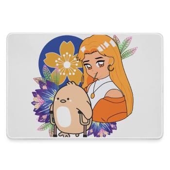 Anime Girl and Bird with Crutches Art - Large Gaming Mouse Mat - grey - Front