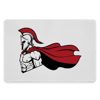 Spartiate_Guerrier_Mascotte_Casque_Cape_Rouge - Mousepad groß für Gamer - Grau - Vorne