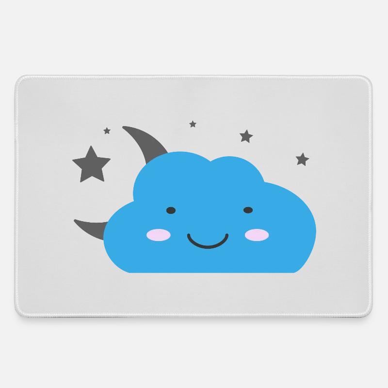 Kawaii cloud and starry sky - Large Gaming Mouse Mat - grey