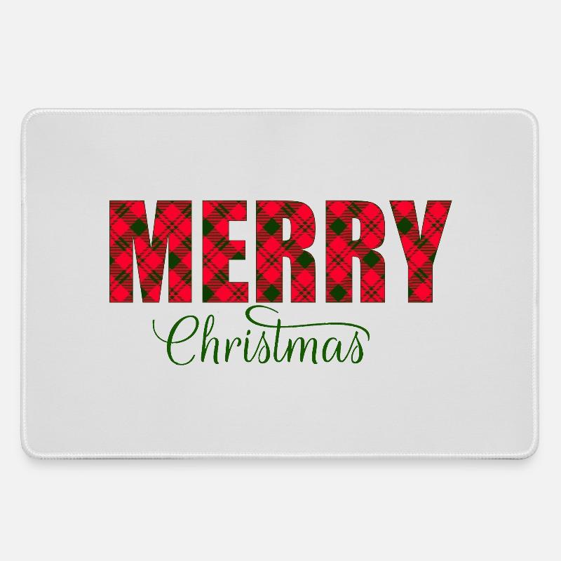 Merry Christmas Plaid Script - Large Gaming Mouse Mat - grey