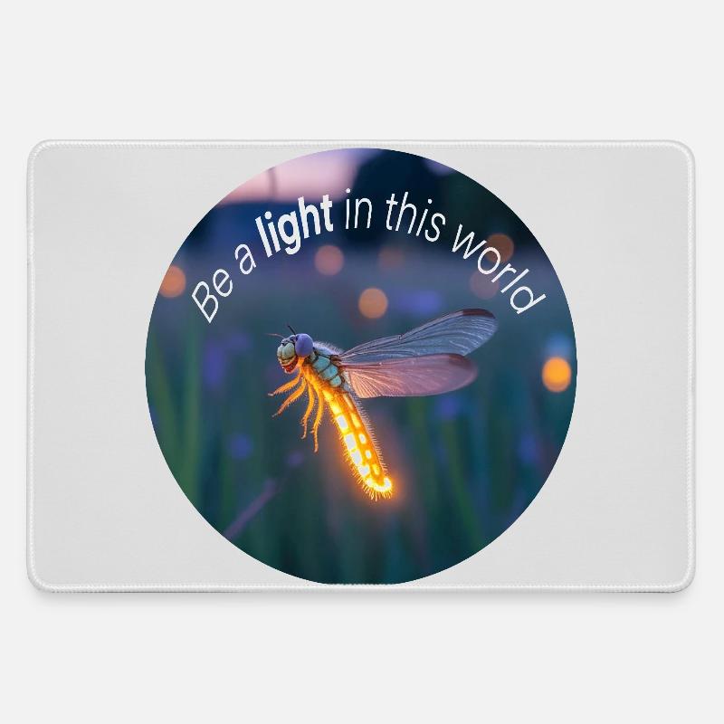 Glowing firefly with a positive message - Large Gaming Mouse Mat - grey