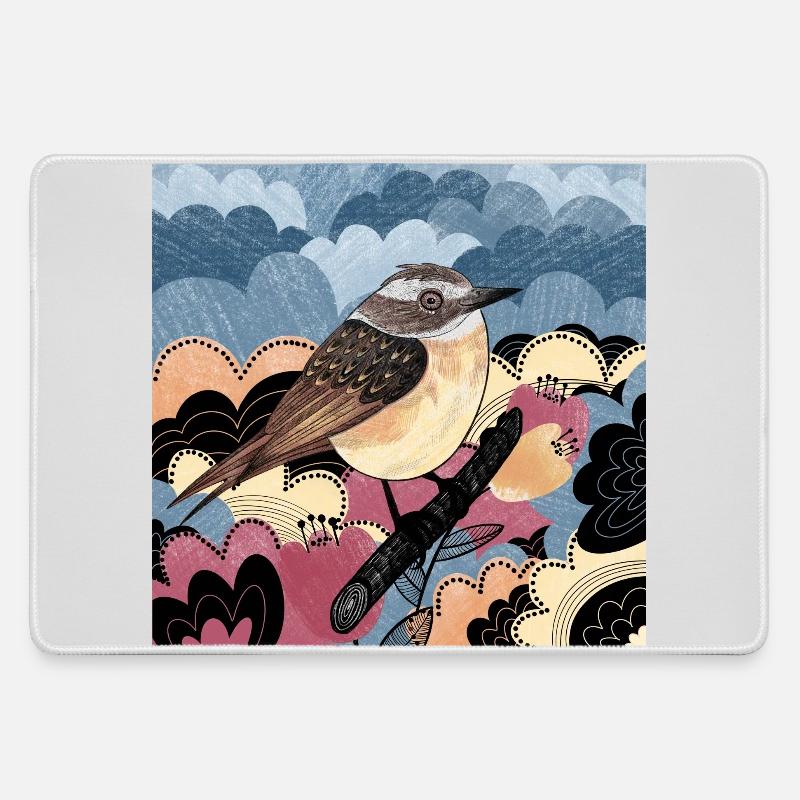 Brownthroat Bird 2023 Illustration - Large Gaming Mouse Mat - grey