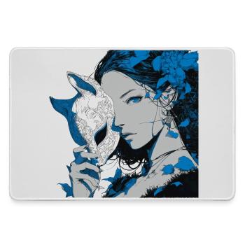 Portrait de masque bleu de jeune femme avec des fleurs - Grand tapis de souris gamer - bruyère - Devant