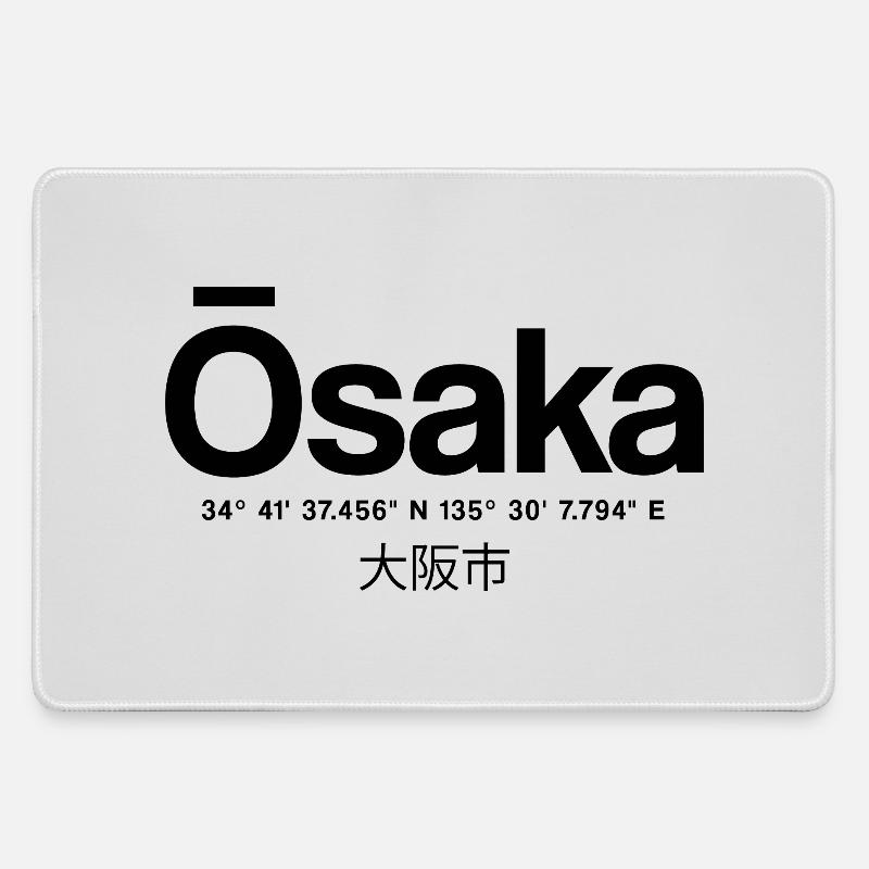 Osaka Japan Typography with Coordinates - Large Gaming Mouse Mat - grey