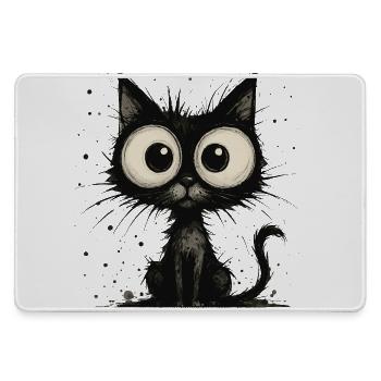 Funny black cat with big eyes – splash - Large Gaming Mouse Mat - grey - Front