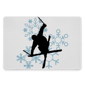 Skier mit Schneeflocken - Mousepad groß für Gamer - Grau - Vorne