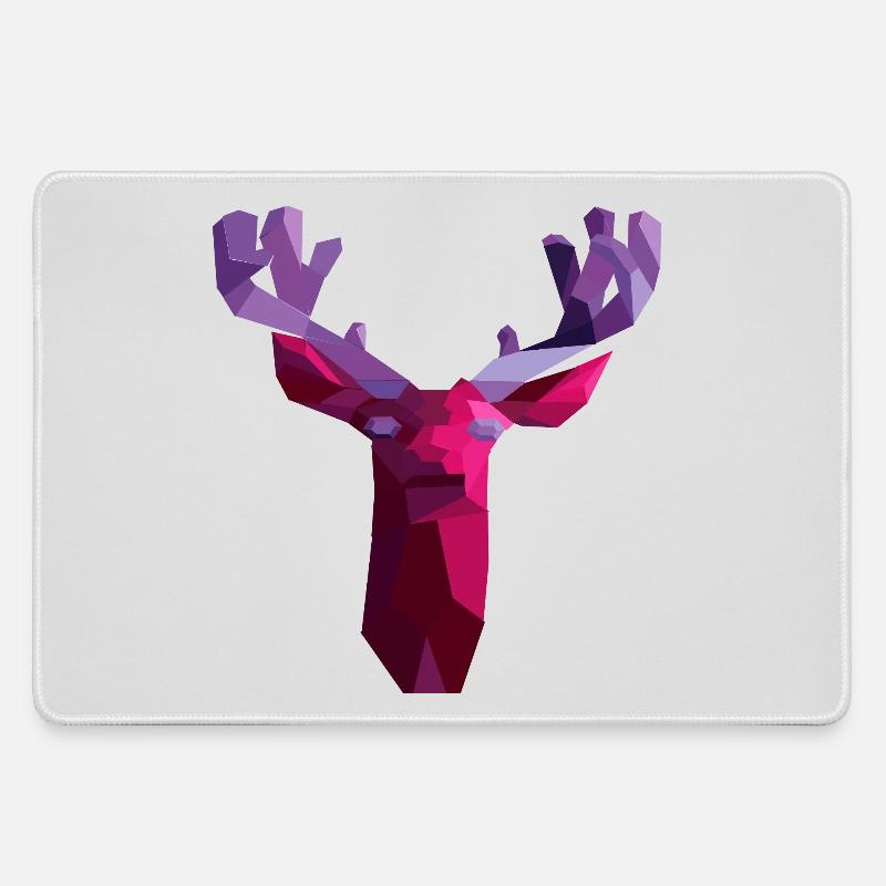 Red geometric deer with amethyst horns - Large Gaming Mouse Mat - grey