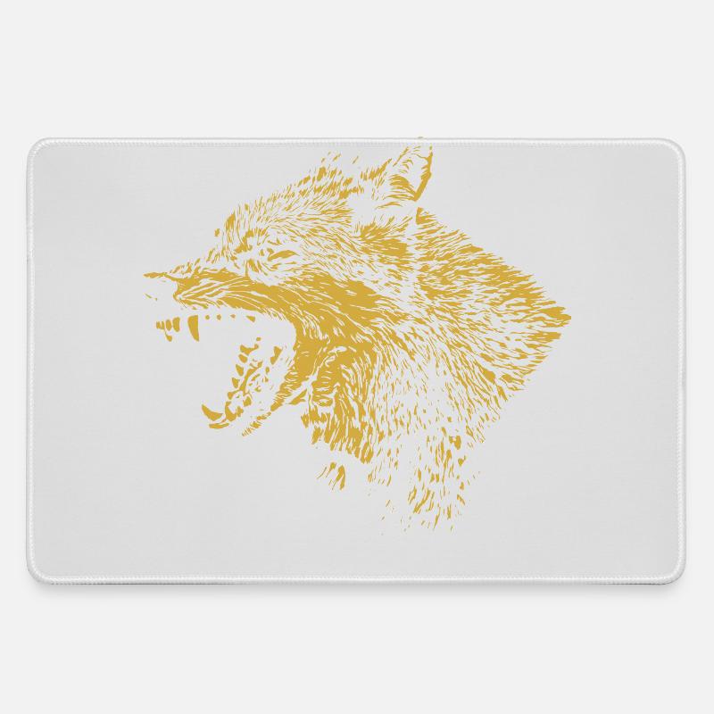 Golden Wolf Illustration Design - Large Gaming Mouse Mat - grey