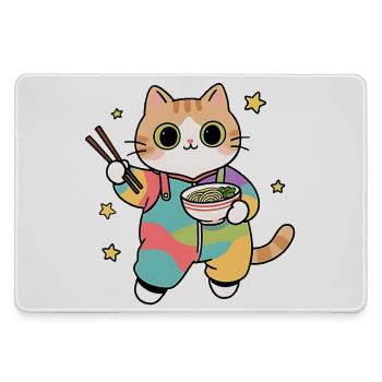 Cat Ramen Colorful Kimono - Large Gaming Mouse Mat - grey - Front