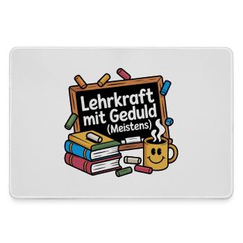 Lehrkraft mit Geduld – (Meistens) lustiges Lehrer  - Mousepad groß für Gamer - Grau - Vorne
