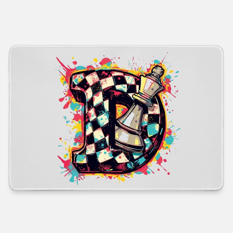 Lady Graffiti Color Explosion Chess Player - Large Gaming Mouse Mat - grey