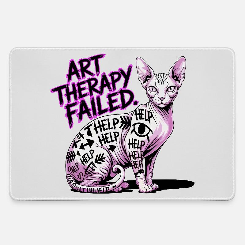 Cat Art Therapy Fail - Large Gaming Mouse Mat - grey