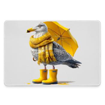 Seemöwe mit Gelbem Regenschirm und Boots - Mousepad groß für Gamer - Grau - Vorne