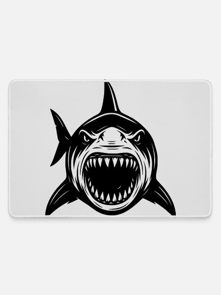Weißer Hai Shark Attack Angriff - Mousepad groß für Gamer - Grau