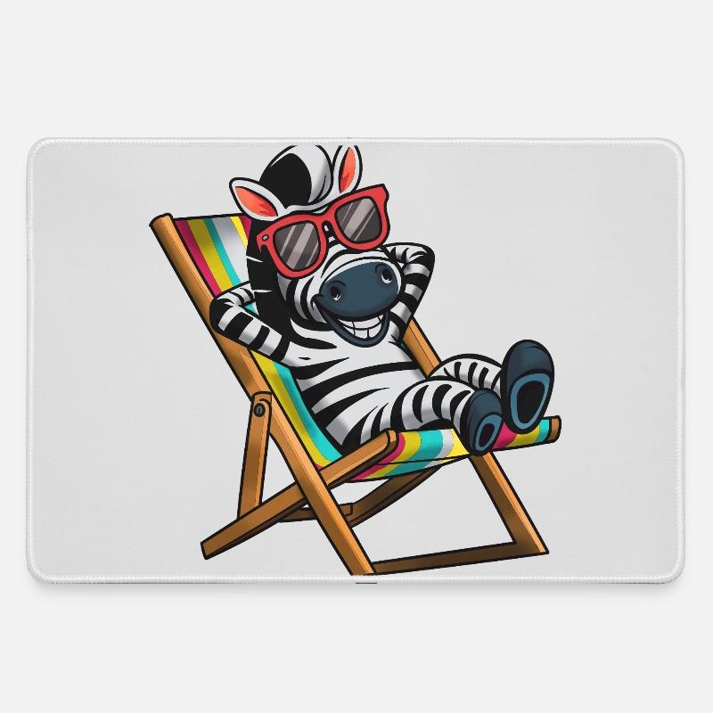 Zebra relaxing in deck chair with colorful stripes - Large Gaming Mouse Mat - grey