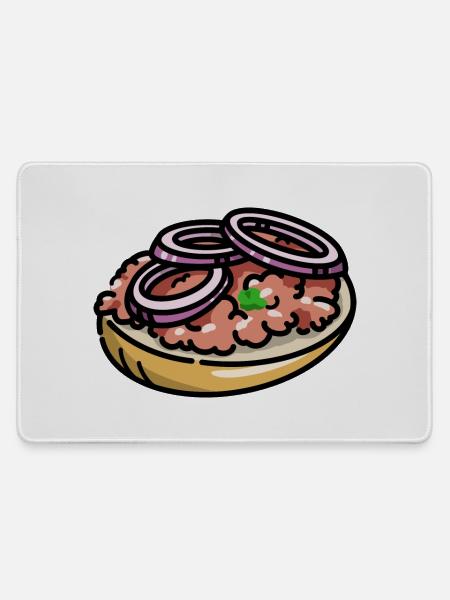 Comic Mettbrötchen Mett Hack Brötchen Zwiebeln - Mousepad groß für Gamer - Grau