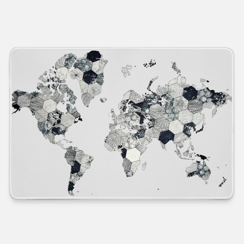World Map Mosaic Design - Large Gaming Mouse Mat - grey