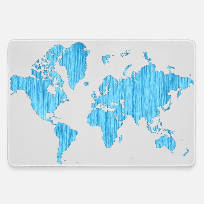 World Map Metallic Blue - Large Gaming Mouse Mat - grey