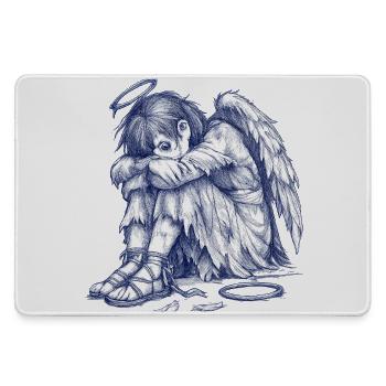 Trauriger Engel  | Handgemalte Zeichnung  - Mousepad groß für Gamer - Grau - Vorne