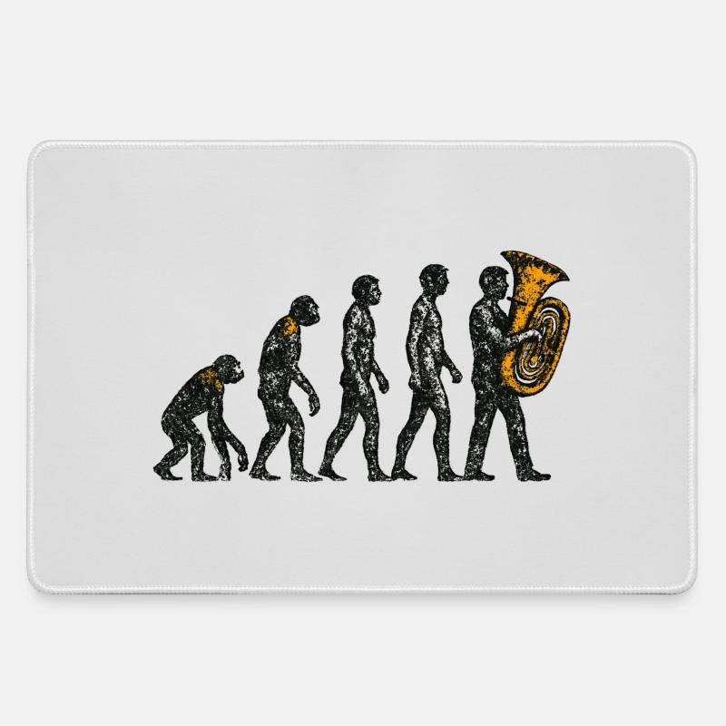 Evolution to Tuba Player Grunge Design - Large Gaming Mouse Mat - grey
