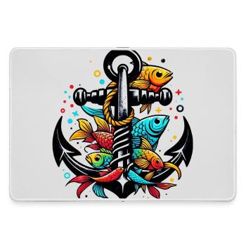 An Anchor with Fish - Large Gaming Mouse Mat - grey - Front